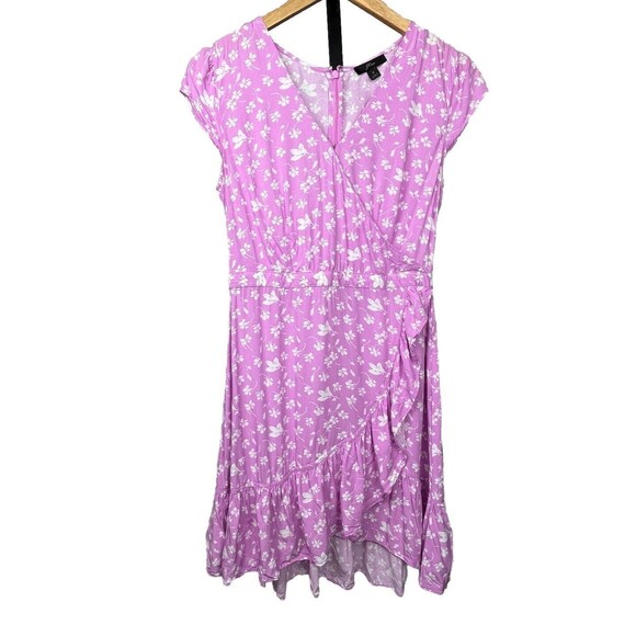 J Crew Dress Faux Wrap Ruffle Mini Soft Pink Floral V Neck Cap Sleeve Coquette - Picture 2 of 5